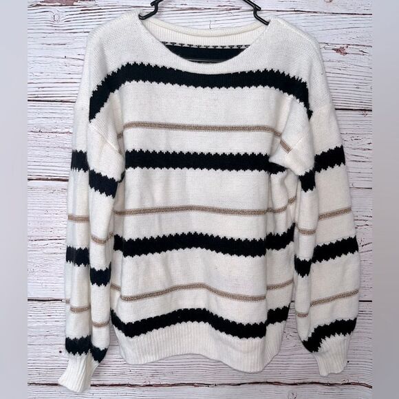 Women’s Striped Black and White Sweater - Picture 2 of 6